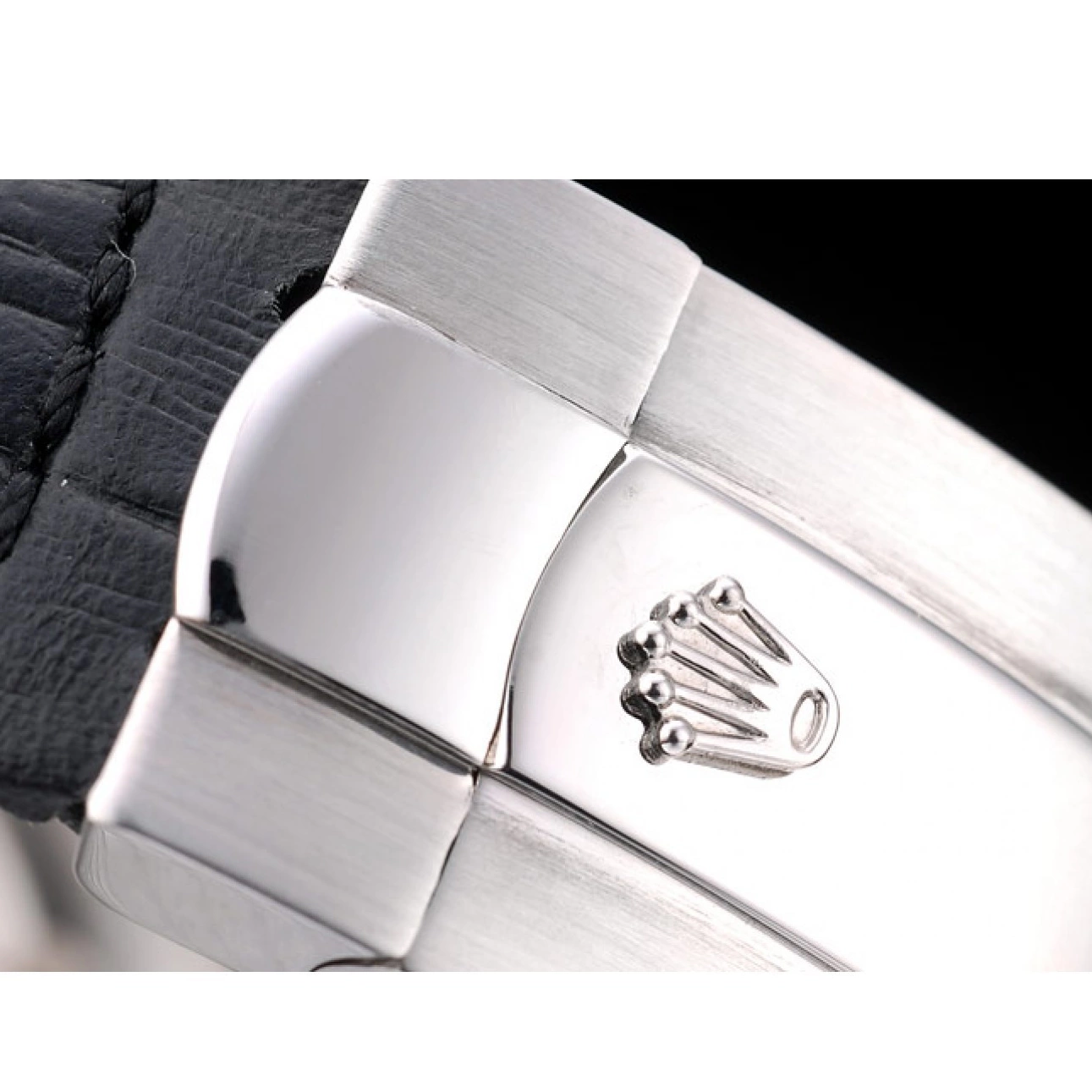 Good copy rolex watches Stainless Blue Rolex Case Steel Black Dial Daytona Strap Leather 0816